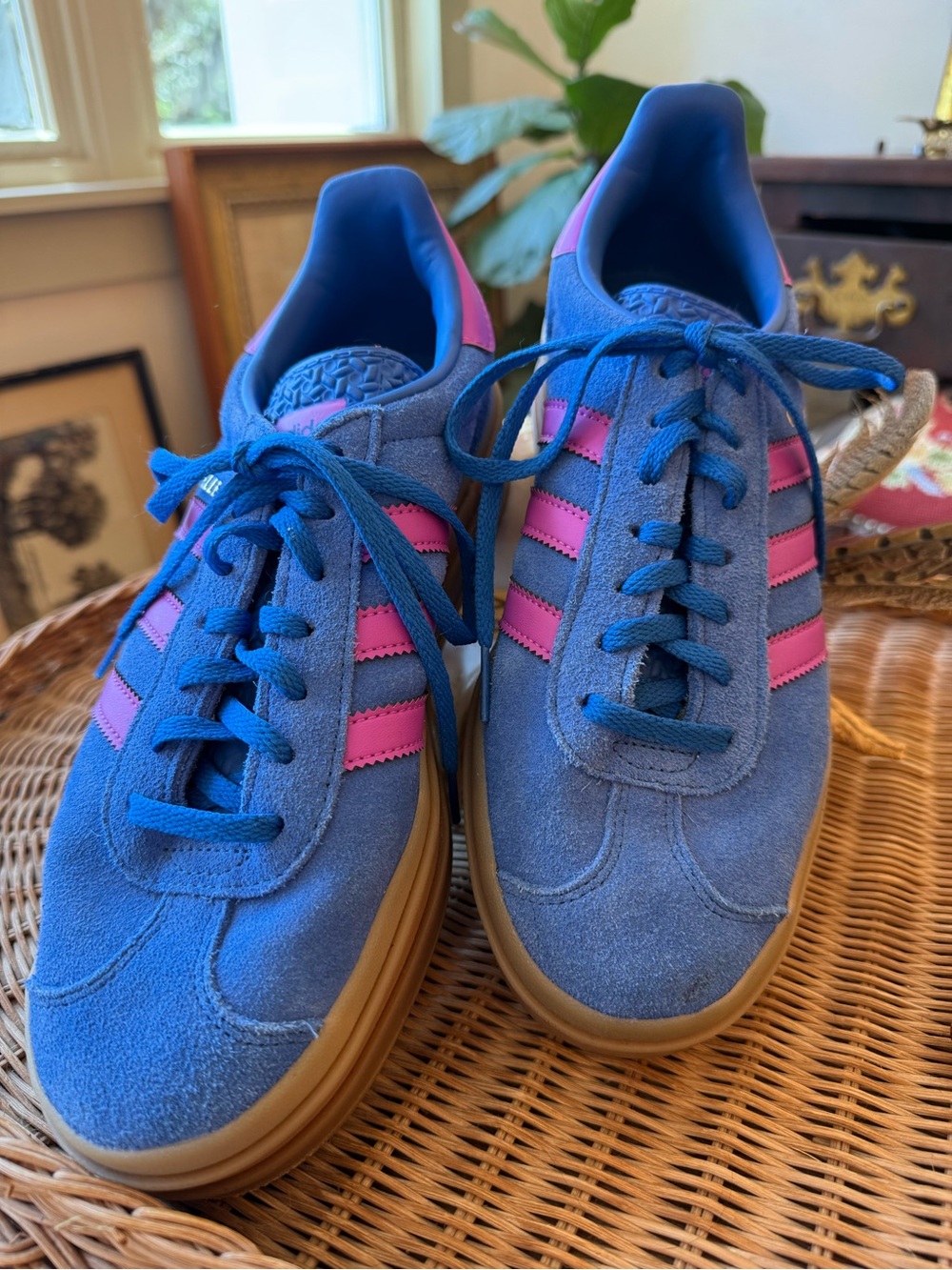 adidas Blue Sneakers with Pink Logo Accent